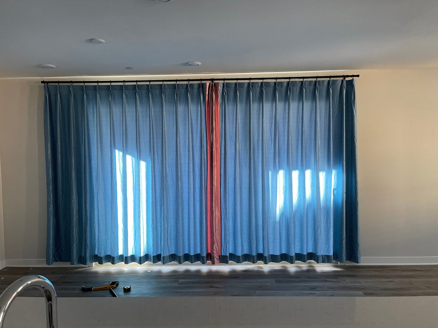 Blue Pleated Drapery in Lake Forest